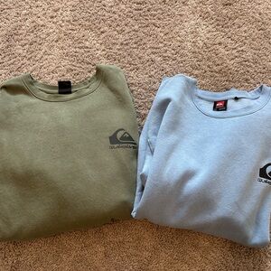 Quiksilver Men's Crewneck Sweaters - Olive and Light Blue